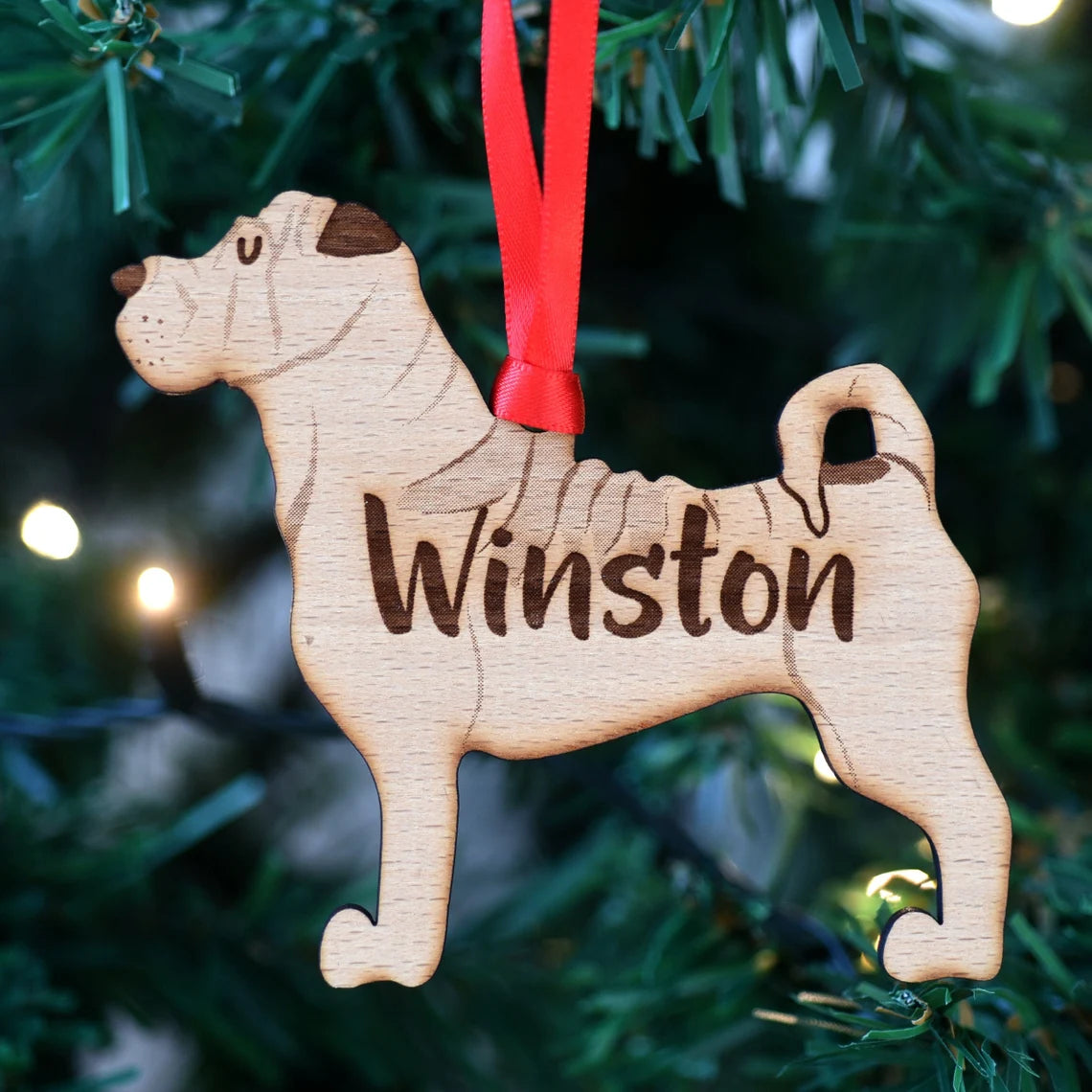 Shar Pei Personalized Christmas Dog Wood Ornament 01pjxx240822-37 - Ornament - GoDuckee