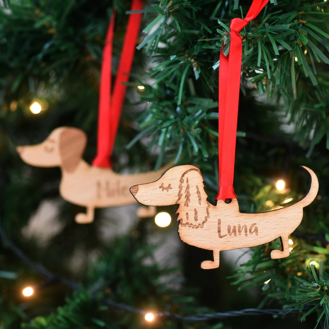 Dachshund Personalized Christmas Dog Wood Ornament 01pjxx240822-20 - Ornament - GoDuckee