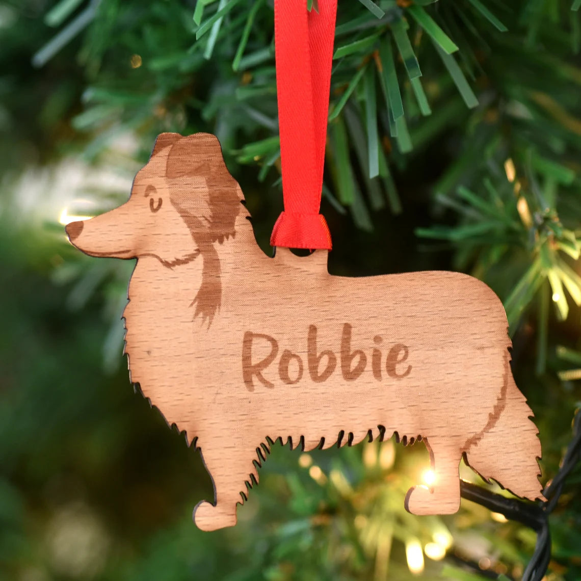 Shetland Sheepdog Personalized Christmas Dog Wood Ornament 01pjxx240822-38 - Ornament - GoDuckee