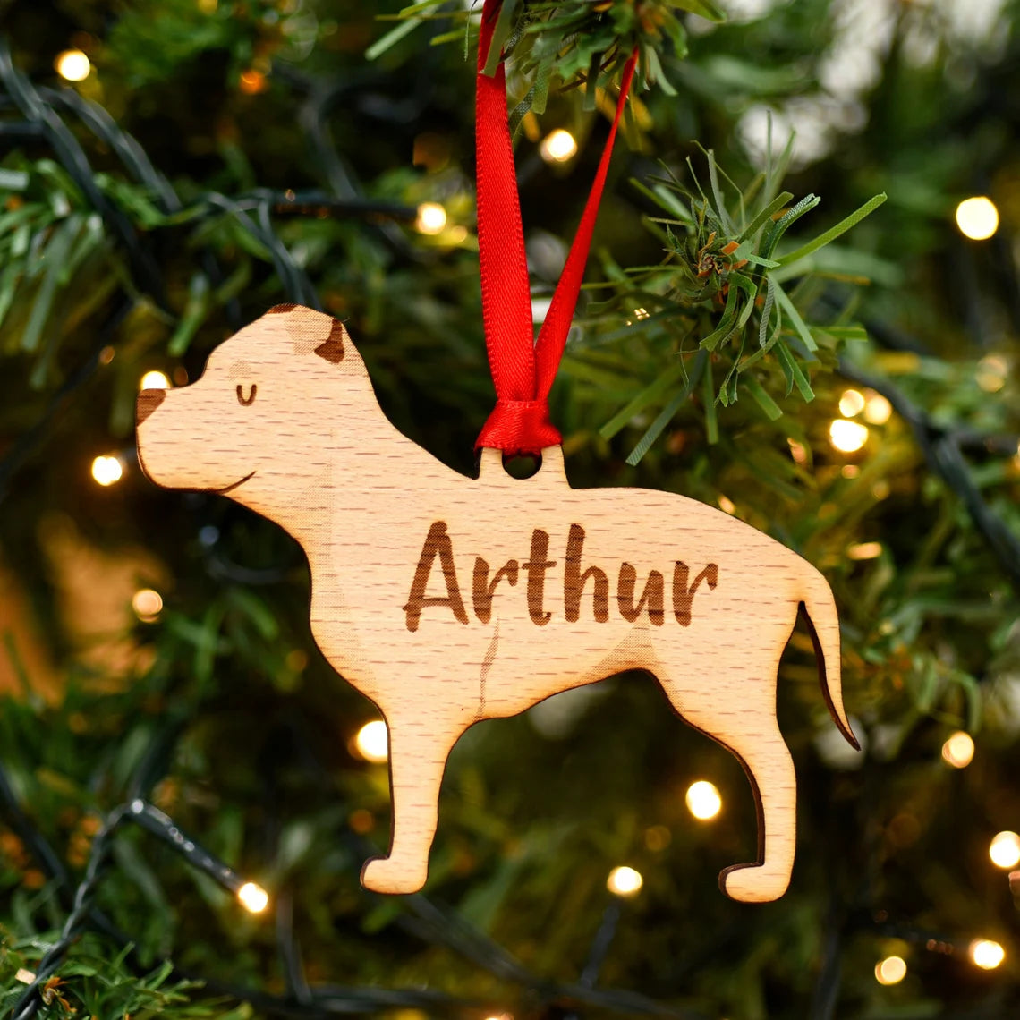 Staffordshire Bull Terrier Personalized Christmas Dog Wood Ornament 01pjxx240822-42 - Ornament - GoDuckee