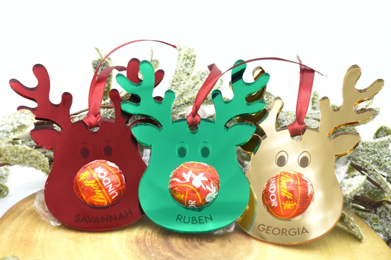 Personalized Lindt Lindor Reindeer Custom Shape Ornament Christmas Decorations Tree Baubles, Kids Present Tags - Ornament - GoDuckee