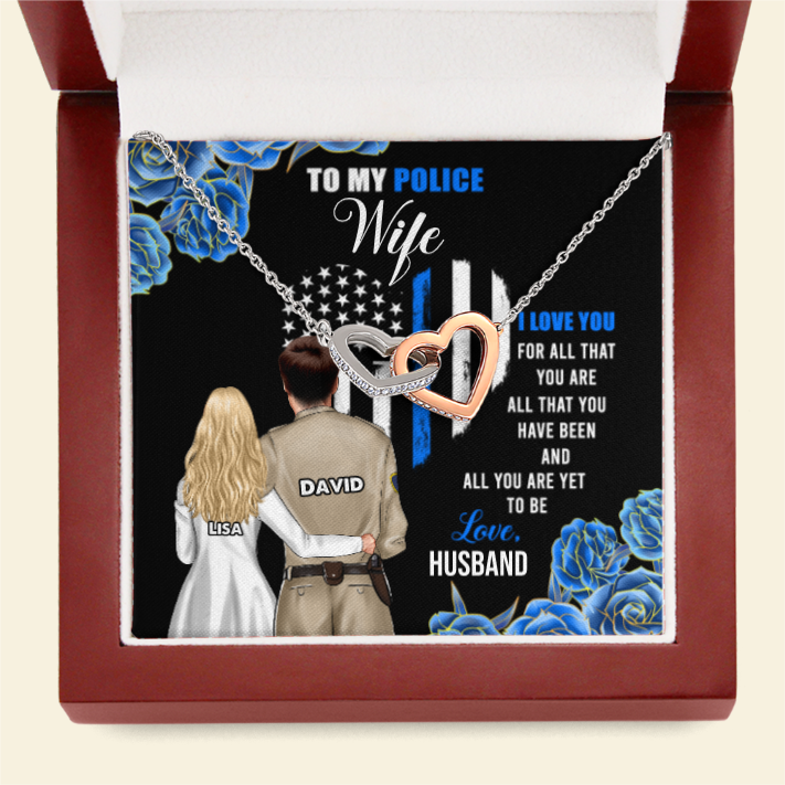 Police Couple I Love You For All That You Are - Personalized Interlocking Hearts Necklace - Gift for Him/Her - Couple Shoulder to Shoulder - Jewelry - GoDuckee