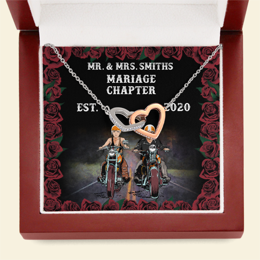 Biker Couple Marriage Chapter - Personalized Interlocking Hearts Necklace - Gift for Him/Her - Jewelry - GoDuckee