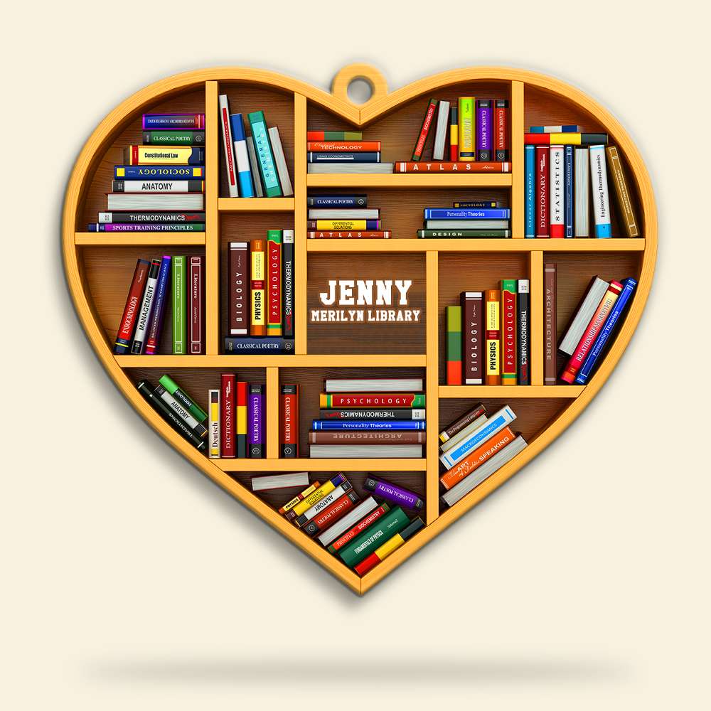 Heart Shaped Book Shelf Keychain - Custom Name And Number - Keychains - GoDuckee
