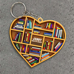 Heart Shaped Book Shelf Keychain - Custom Name And Number - Keychains - GoDuckee