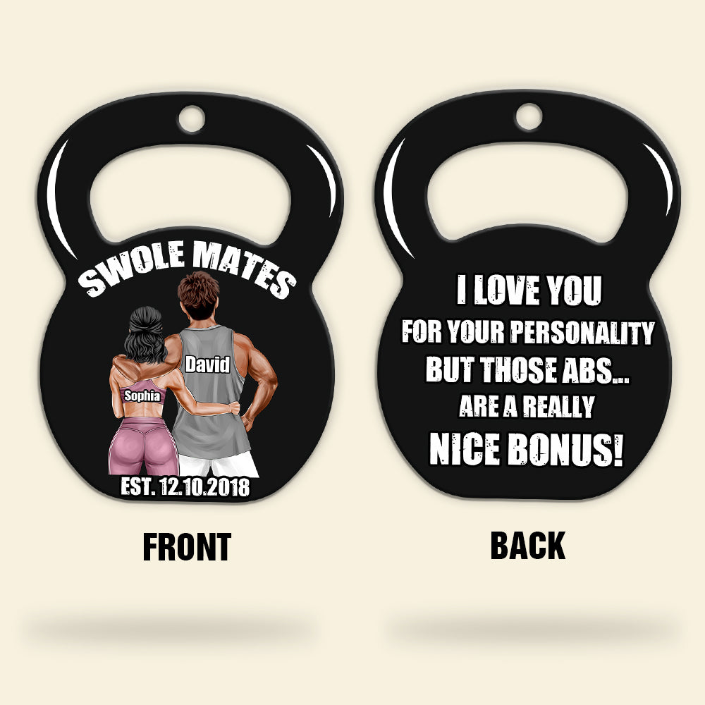 Personalized Gym Couple Kettlebell Keychain - Swole Mates I love You For Your Personality - Keychains - GoDuckee