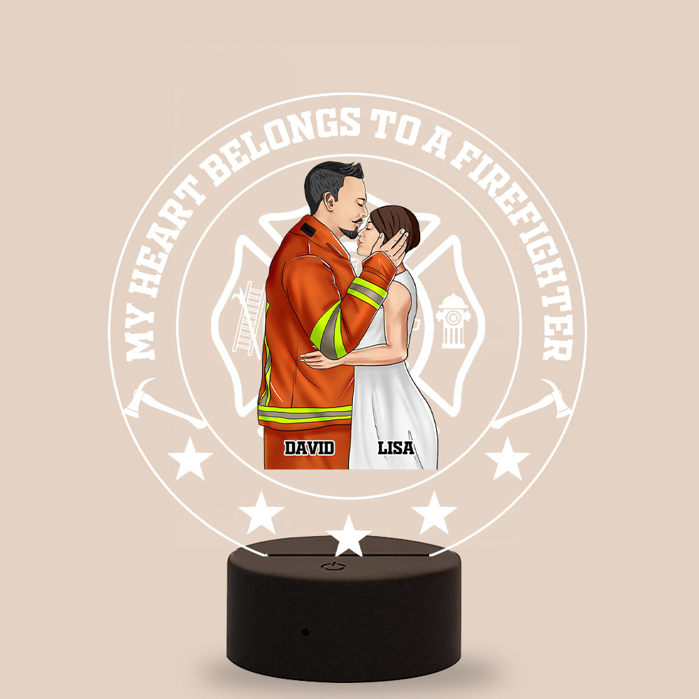Firefighter Couple My Heart Belongs To A Firefighter Personalized Led Night Light - Led Night Light - GoDuckee