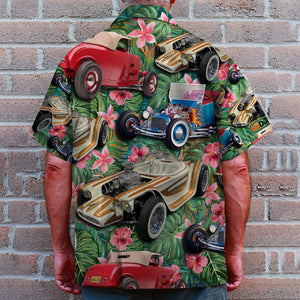 Hot Rod Custom Car Photos with Tropical Pattern, Personalized Hawaiian Shirt, Gifts for Hot Rod Lovers - Hawaiian Shirts - GoDuckee