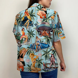 Classic Car Pinup Girl Shirt and Beach Shorts - Gift For Car Lovers - Hawaiian Shirts - GoDuckee