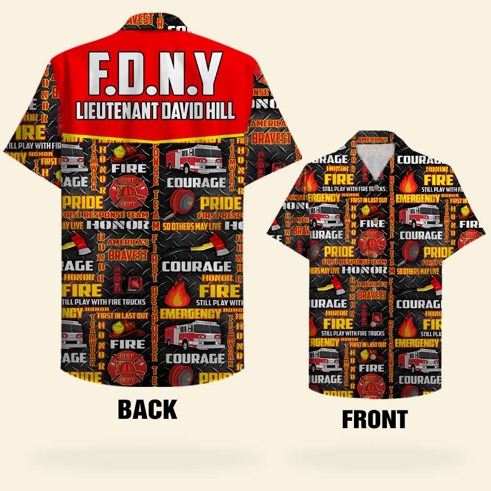 Personalized Firefighter Hawaiian Shirt - Still Play With Fire Trucks - Red Fire Pattern - Hawaiian Shirts - GoDuckee