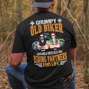 Personalized Biker Shirt - Grumpy Old Biker Husband & Super Sexy Wife - Couple With A Bike - Shirts - GoDuckee