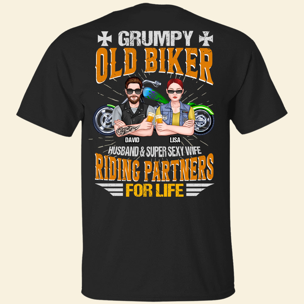 Personalized Biker Shirt - Grumpy Old Biker Husband & Super Sexy Wife - Couple With A Bike - Shirts - GoDuckee