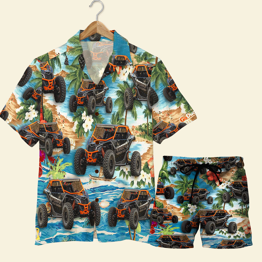 Custom UTV Hawaiian Shirt and Men Beach Shorts, Gift For UTV Lovers, Coconut Tree Pattern - Hawaiian Shirts - GoDuckee