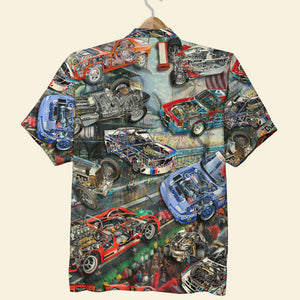 Car Racing Cutaway Hawaiian Shirt and Shorts, Gift For Racing Lovers, race track background - Hawaiian Shirts - GoDuckee