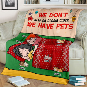 Personalized Cartoon Sleeping Couple & Cat Breeds Blanket - We Don't Need An Alarm Clock - Blanket - GoDuckee