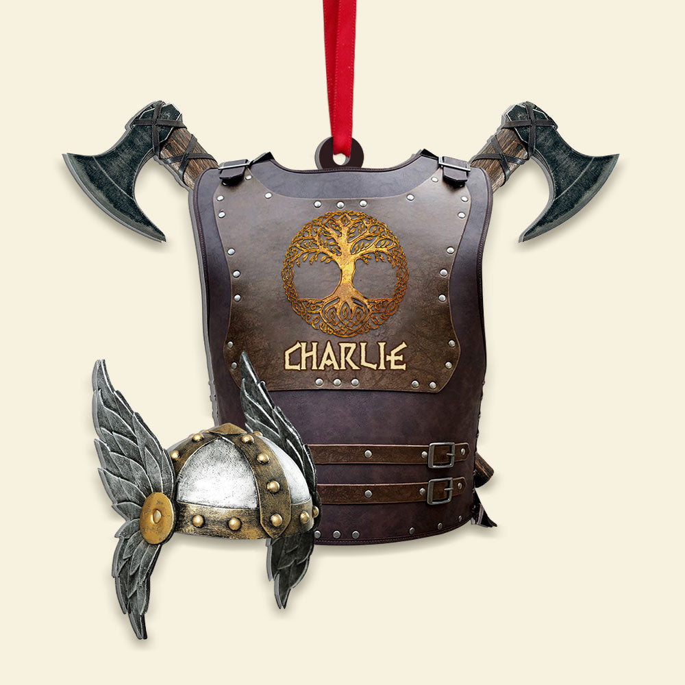 Viking Battle Armor & Weapon Acrylic Ornament, Personalized Name & Nord Symbol - Ornament - GoDuckee