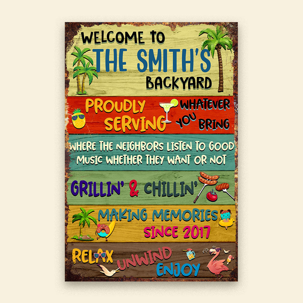 Personalized Family Backyard Metal Sign Gift For Family - Metal Wall Art - GoDuckee