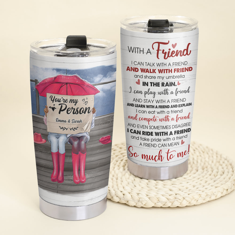 Personalized Bestie Tumbler Cup - A Friend Can Mean So Much To Me - Bestie Sitting Together - Tumbler Cup - GoDuckee