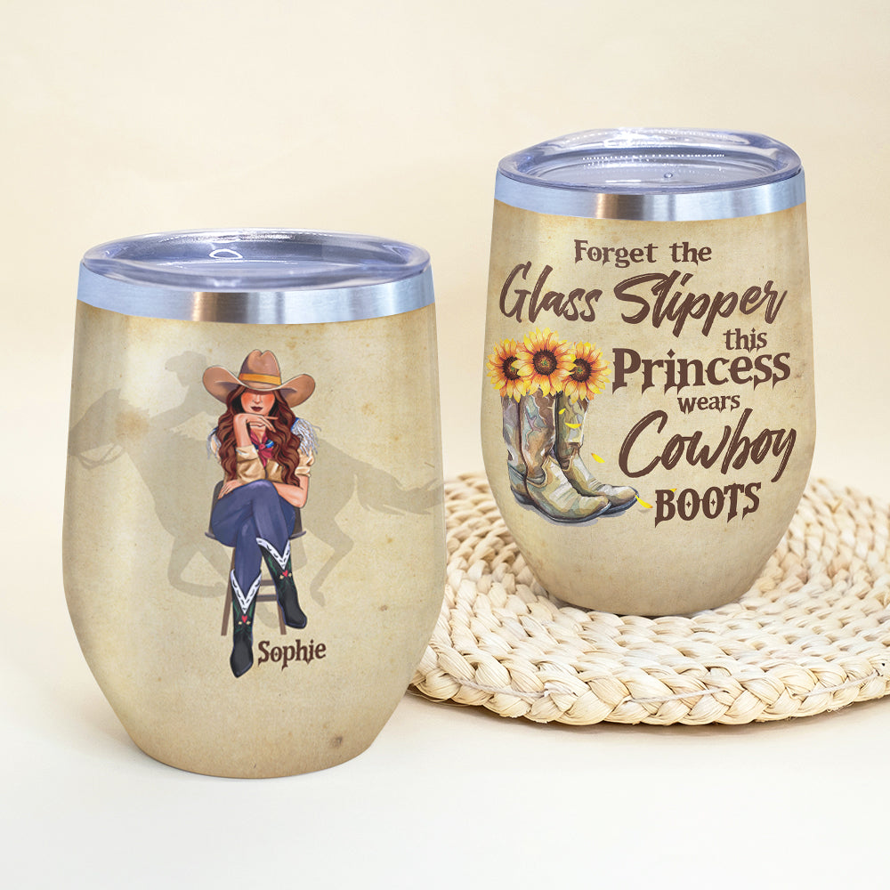 Personalized Sitting Cowgirl Wine Tumbler - Forget The Glass Slipper - Wine Tumbler - GoDuckee