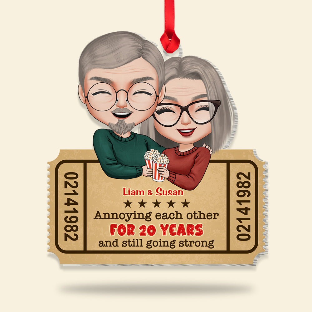 Annoying Each Other Century And Still Going Strong, Vintage Movie Ticket Couple Custom Shape Ornament - Ornament - GoDuckee