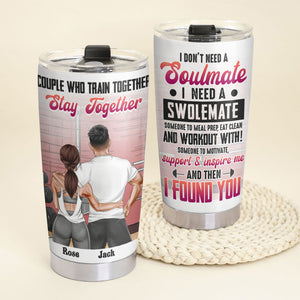 Personalized Gym Couple Tumbler Cup - I Need a Swolemate - Couple Shoulder to Shoulder - Tumbler Cup - GoDuckee