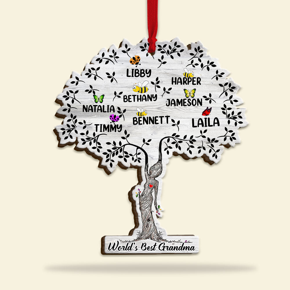 Family Tree, Personalized Grandma Wood Ornament, Christmas Gift - Ornament - GoDuckee