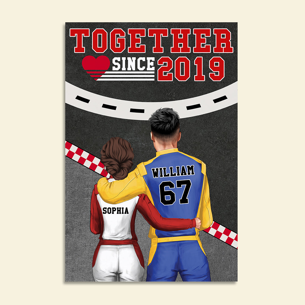 Personalized Racing Couple Poster - Together Since - Couple Shoulder to Shoulder - Poster & Canvas - GoDuckee