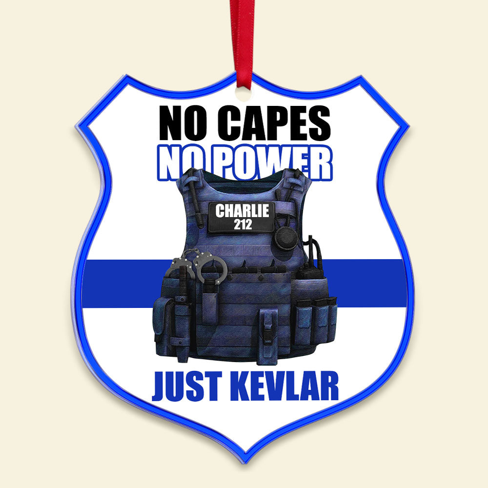 No Capes No Power, Police Christmas Acrylic Custom Shape Ornament - Ornament - GoDuckee