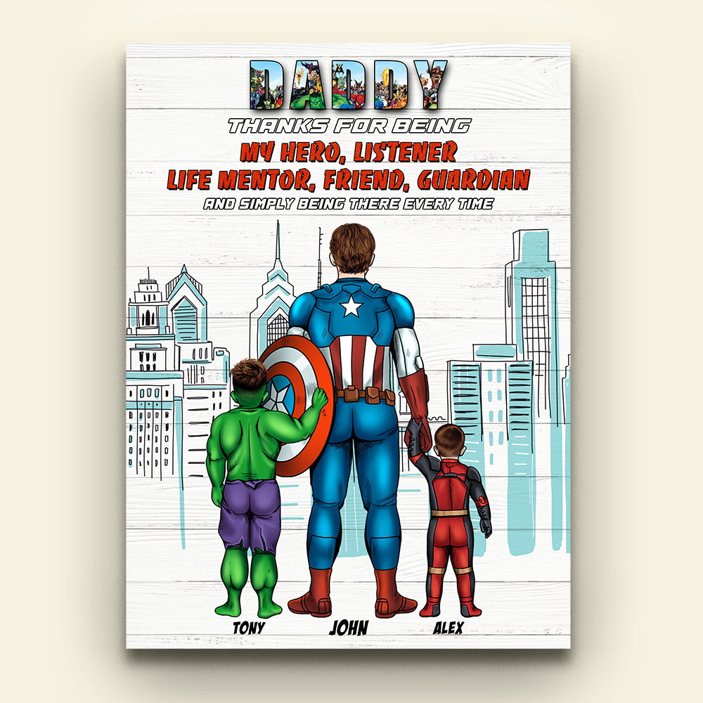 Mommy Daddy Thanks For Being My Hero Listener Life Mentor Friend Guardian And Simply Being There Every Time, Dad Mom Poster Canvas - Poster & Canvas - GoDuckee