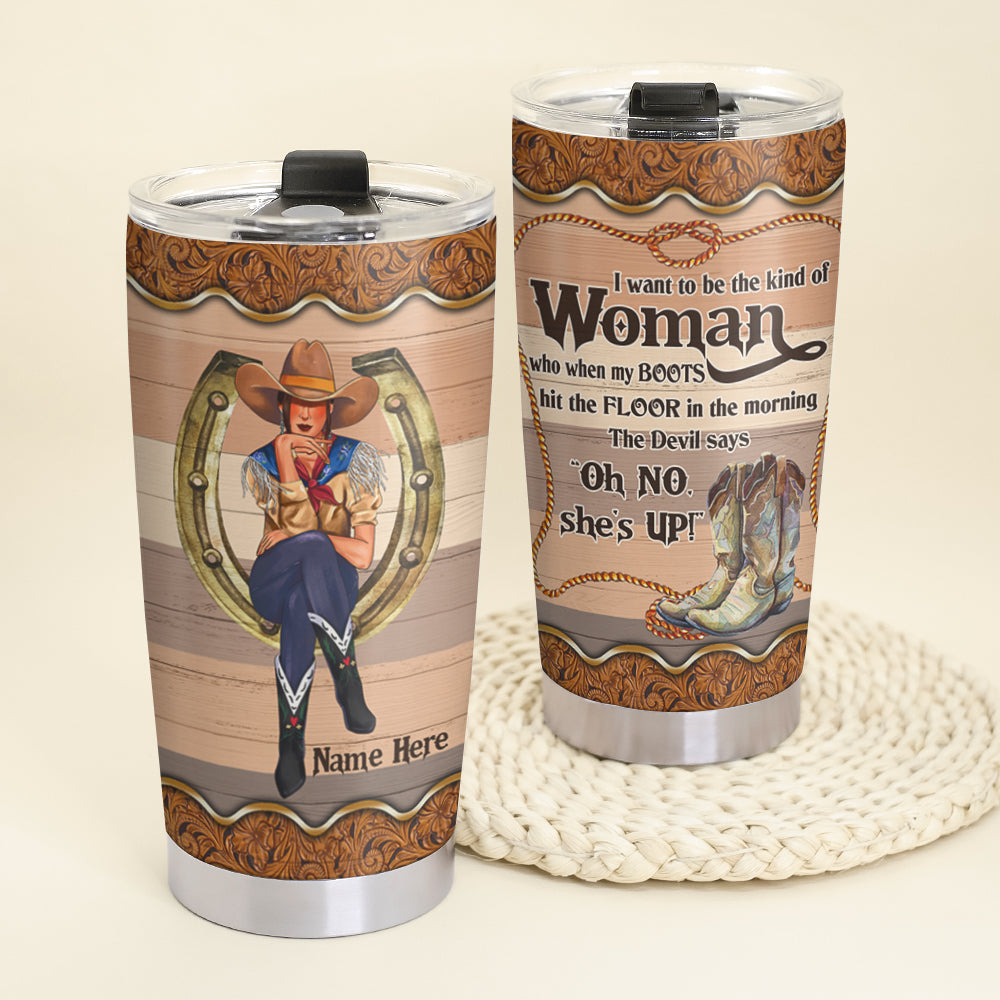 Personalized Cowgirl Tumbler Cup - Oh No She's Up - Front Coll Cowgirl - Tumbler Cup - GoDuckee