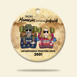 Camping Married Couple Take Memories - Leave Footprints - Personalized Ornament -Gift for Camping Couple - Ornament - GoDuckee