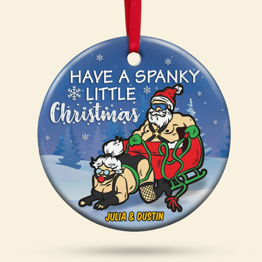 Couple Santa Ceramic Circle Ornament, Personalized Christmas Gift, Have A Little Christmas - Ornament - GoDuckee