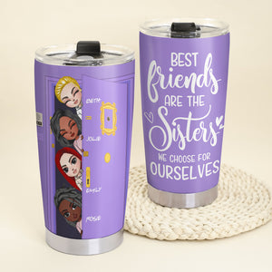Personalized Friends Sisters Tumbler Cup - We Choose for Ourselves - Girls Peeking At Door - Tumbler Cup - GoDuckee