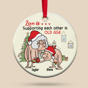 Love Is Supporting Each Other In Old Age, Wacky Old Couple Personalized Ceramic Ornament - Ornament - GoDuckee