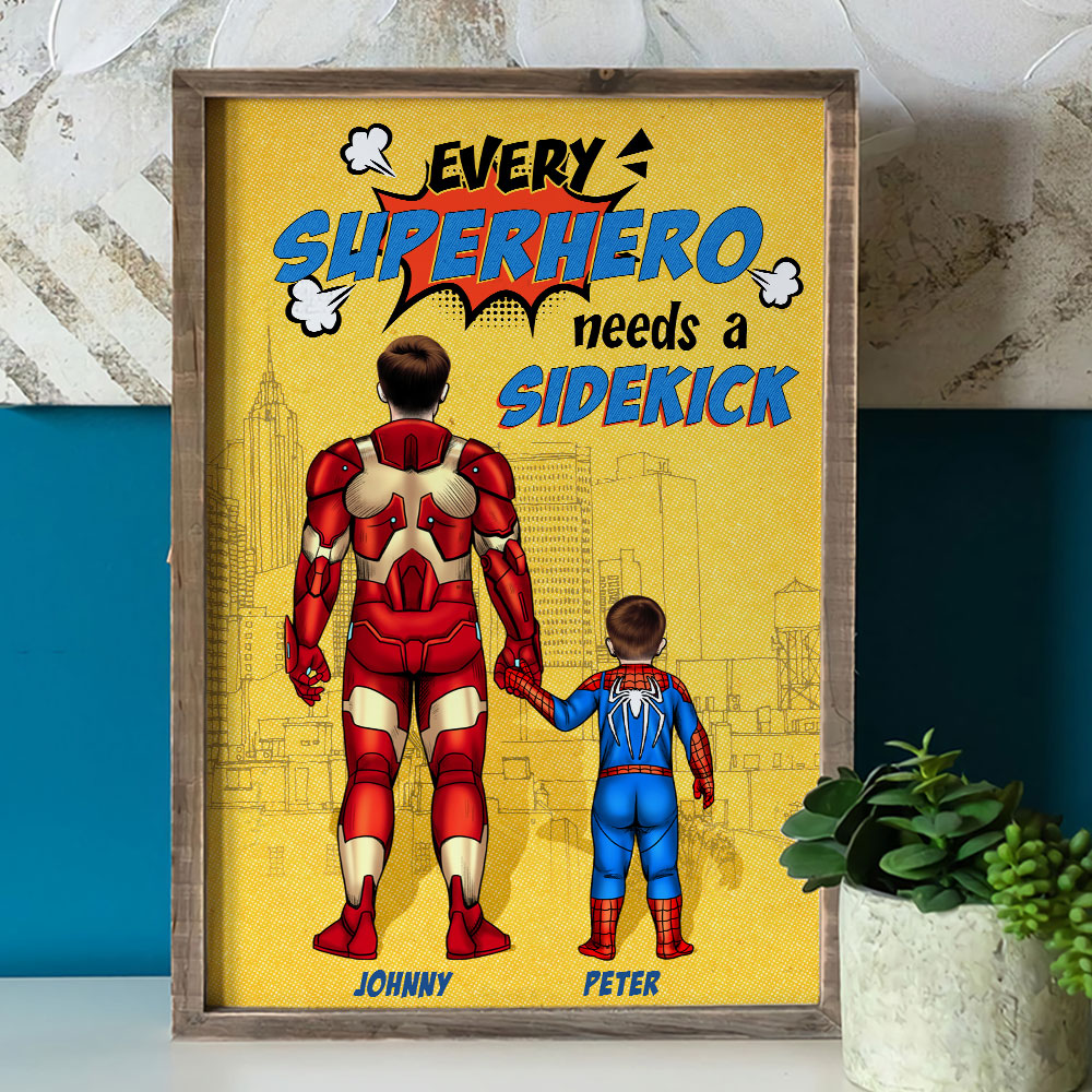 Every Hero Needs A Sidekick, Personalized Canvas Print, Father's Day Gifts For Dad, Grandpa, Uncle - Poster & Canvas - GoDuckee