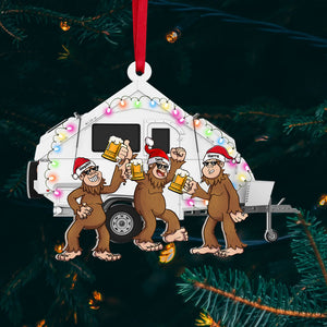 Camping Cheer Monkey Beer And Car, Monkey Cheer Acrylic Personalized Shape Ornament - Ornament - GoDuckee