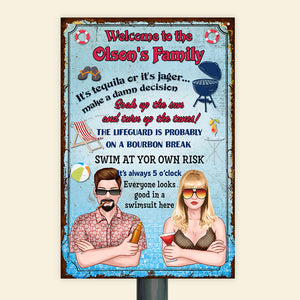 Family Pool Rules Welcome To The - Personalized Metal Sign - Metal Wall Art - GoDuckee