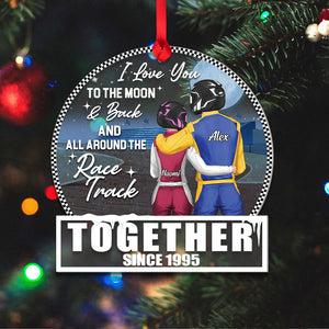 Racing Couple I Love You To The Moon & Back, Acrylic Transparent Ornament - Ornament - GoDuckee