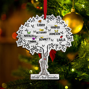 Family Tree, Personalized Grandma Wood Ornament, Christmas Gift - Ornament - GoDuckee