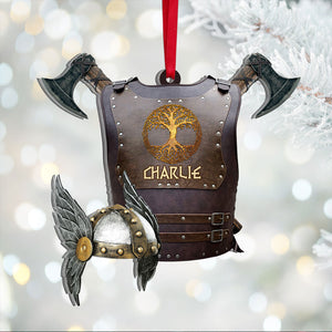 Viking Battle Armor & Weapon Acrylic Ornament, Personalized Name & Nord Symbol - Ornament - GoDuckee