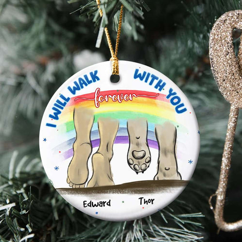 I Will Walk With You Forever, Personalized Ceramic Ornament, Christmas Gift For Dog Lovers - Ornament - GoDuckee