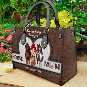 Kinda Busy Being A Horse Mom - Personalized Leather Bag - Leather Bag - GoDuckee