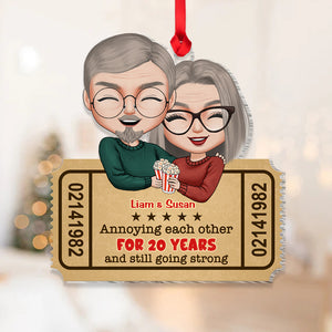 Annoying Each Other Century And Still Going Strong, Vintage Movie Ticket Couple Custom Shape Ornament - Ornament - GoDuckee