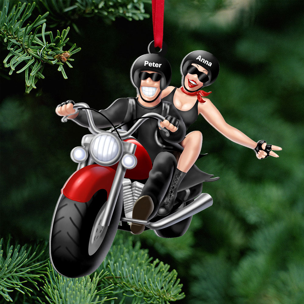 I Lead The Way Because I Know You Always Have My Back, Young Couple Motorcycle Forever Acrylic Shape Ornament - Ornament - GoDuckee
