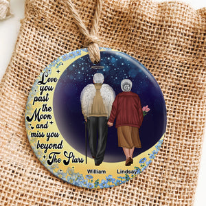 Love You Past The Moon And Miss You Beyond The Stars, Old Couple Heaven Ceramic Circle Ornament - Ornament - GoDuckee