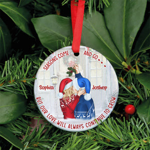 Couple Kissing Under Mistletoes Personalized Ceramic Circle Ornament - Ornament - GoDuckee