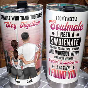 Personalized Gym Couple Tumbler Cup - I Need a Swolemate - Couple Shoulder to Shoulder - Tumbler Cup - GoDuckee