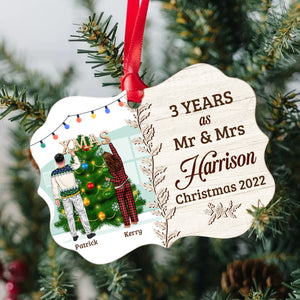 Christmas Couples Anniversary Year, Couple Medallion Wood Ornament Christmas - Ornament - GoDuckee