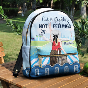 Traveling Catch Flights Not Feelings - Personalized Backpack - Leather Bag - GoDuckee