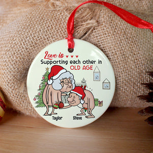 Love Is Supporting Each Other In Old Age, Wacky Old Couple Personalized Ceramic Ornament - Ornament - GoDuckee